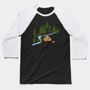 Get lost camping, moose at the river Baseball T-Shirt